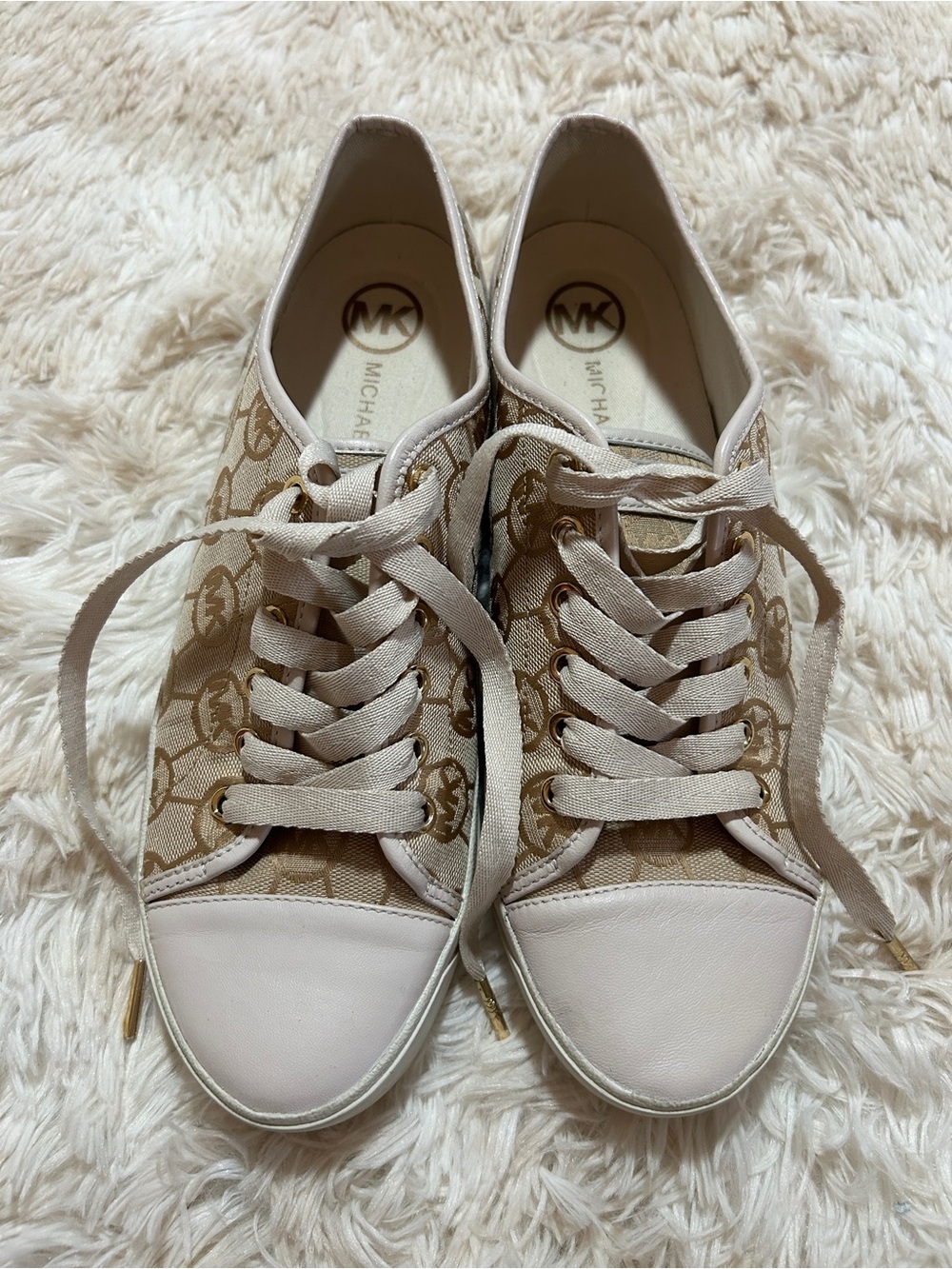 Michael Kors Neutral Logo Lace-Up Canvas Sneakers